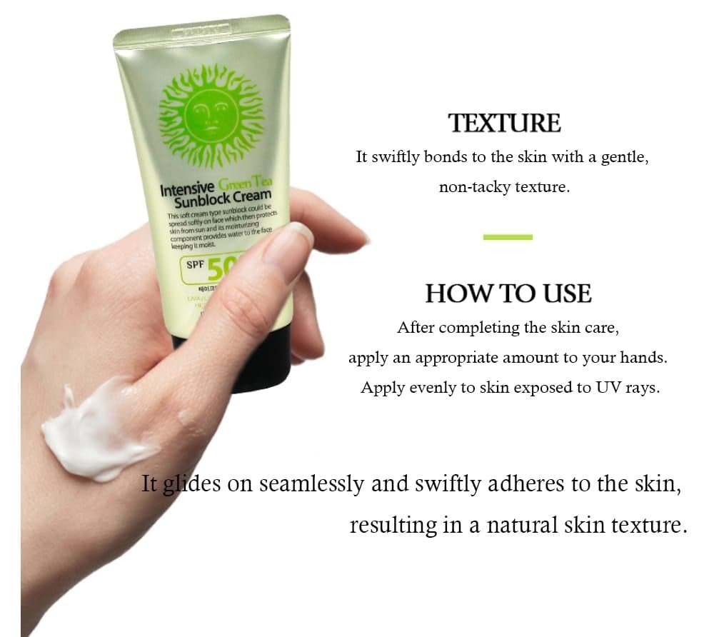3W Clinic Intensive Green Tea Sunblock Cream SPF50+ PA+++ 70ml – Oil Control & UV Protection
