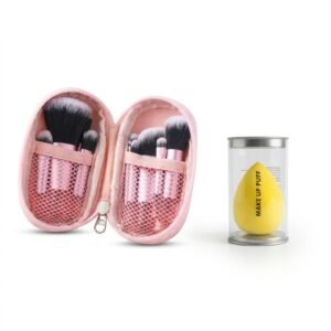 Pink Mini Brush Set and Beauty Blender Yellow Combo