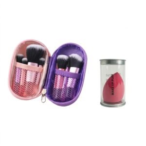 Pink Purple Mini Brush Set and Beauty Blender Red Combo