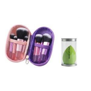 Pink Purple Mini Brush Set and Beauty Blender Green Combo