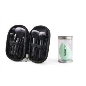 Black Mini Brush Set and Beauty Blender Cyan Combo
