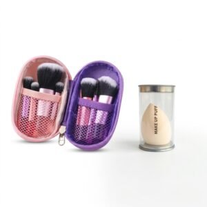 Pink Purple Mini Brush Set and Beauty Blender Cream Color Combo