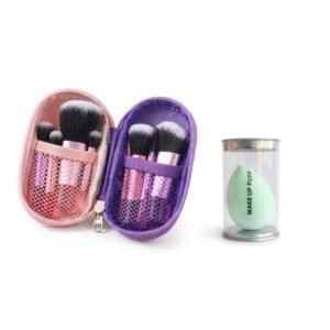 Pink Purple Mini Brush Set and Beauty Blender Cyan Combo