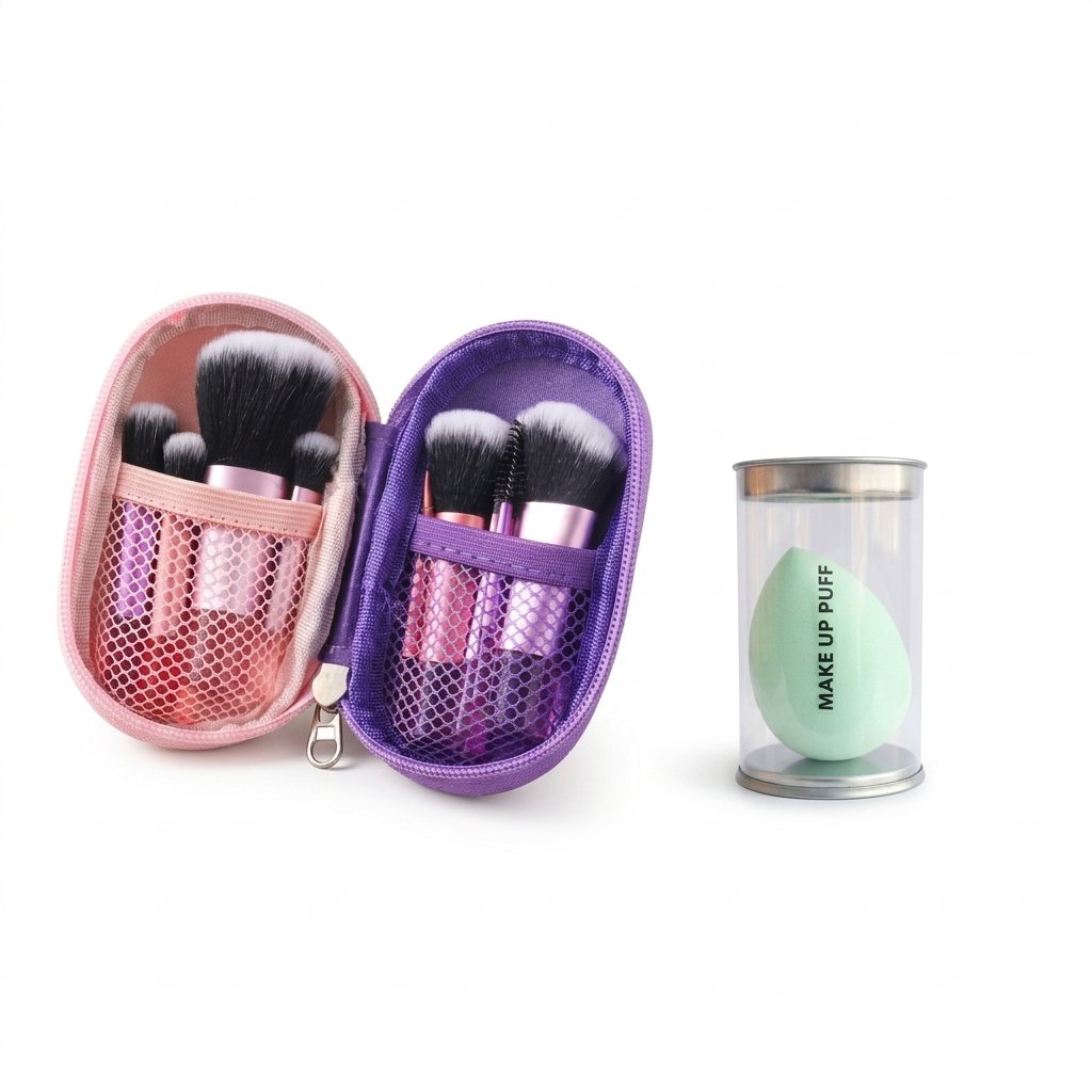 Pink Purple Mini Brush Set and Beauty Blender Cyan Combo