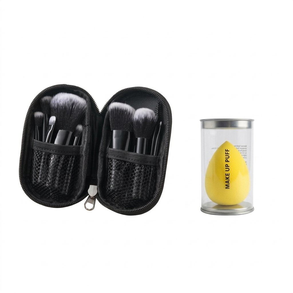Black Mini Brush Set and Beauty Blender Yellow Combo