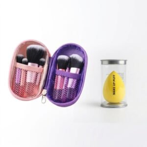 Pink Purple Mini Brush Set and Beauty Blender Yellow Combo